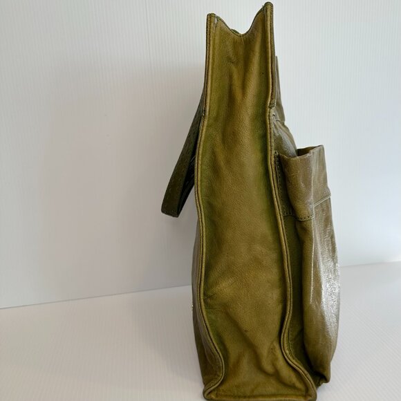 Vintage BCBG Maxazria Pocket Satchel with Logo Turn Lock Green Y2K Cool Slouchy - Picture 6 of 14